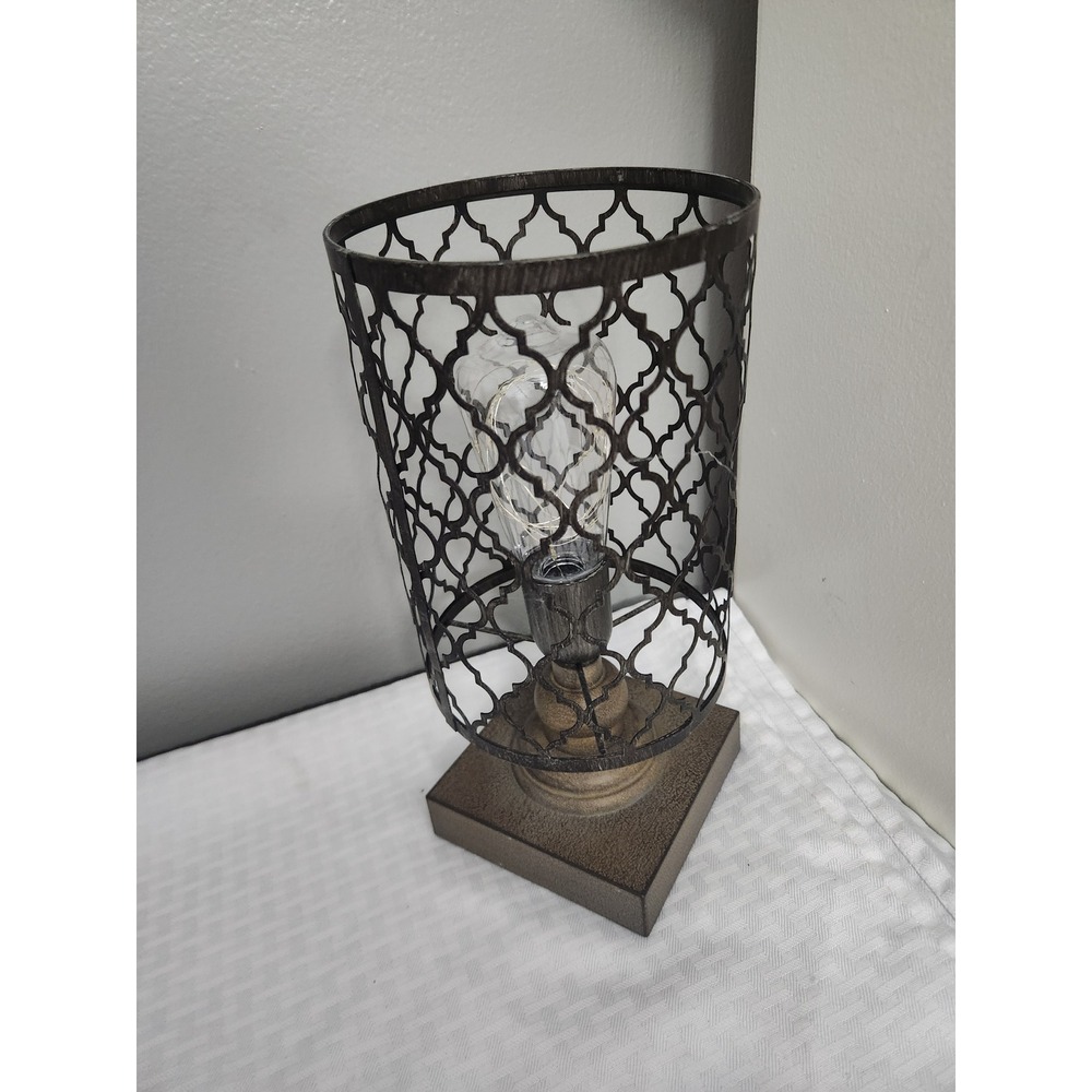 Industrial Bronze Metal Cage Battery Operated Table Lamp Lattice Edison Bulb